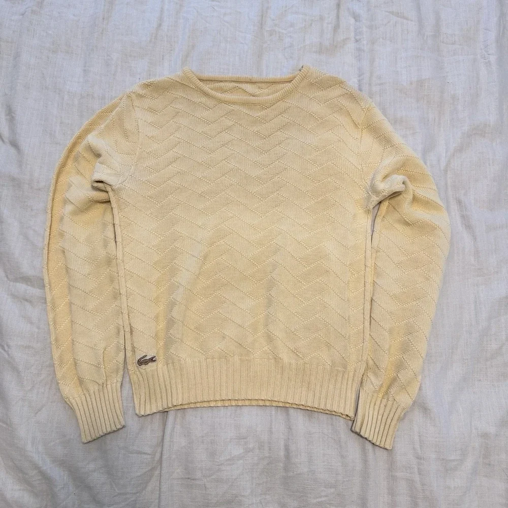 Lacoste Men's Vintage Chemise Geometric CableKnit Wool Sweater 80s Medium Luxury - Picture 2 of 5